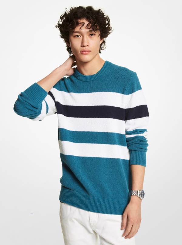 Panske Svetre Michael Kors Striped Cotton Blend Tyrkysové - Oblecenie Michael Kors Obchod | WLYKB-1768